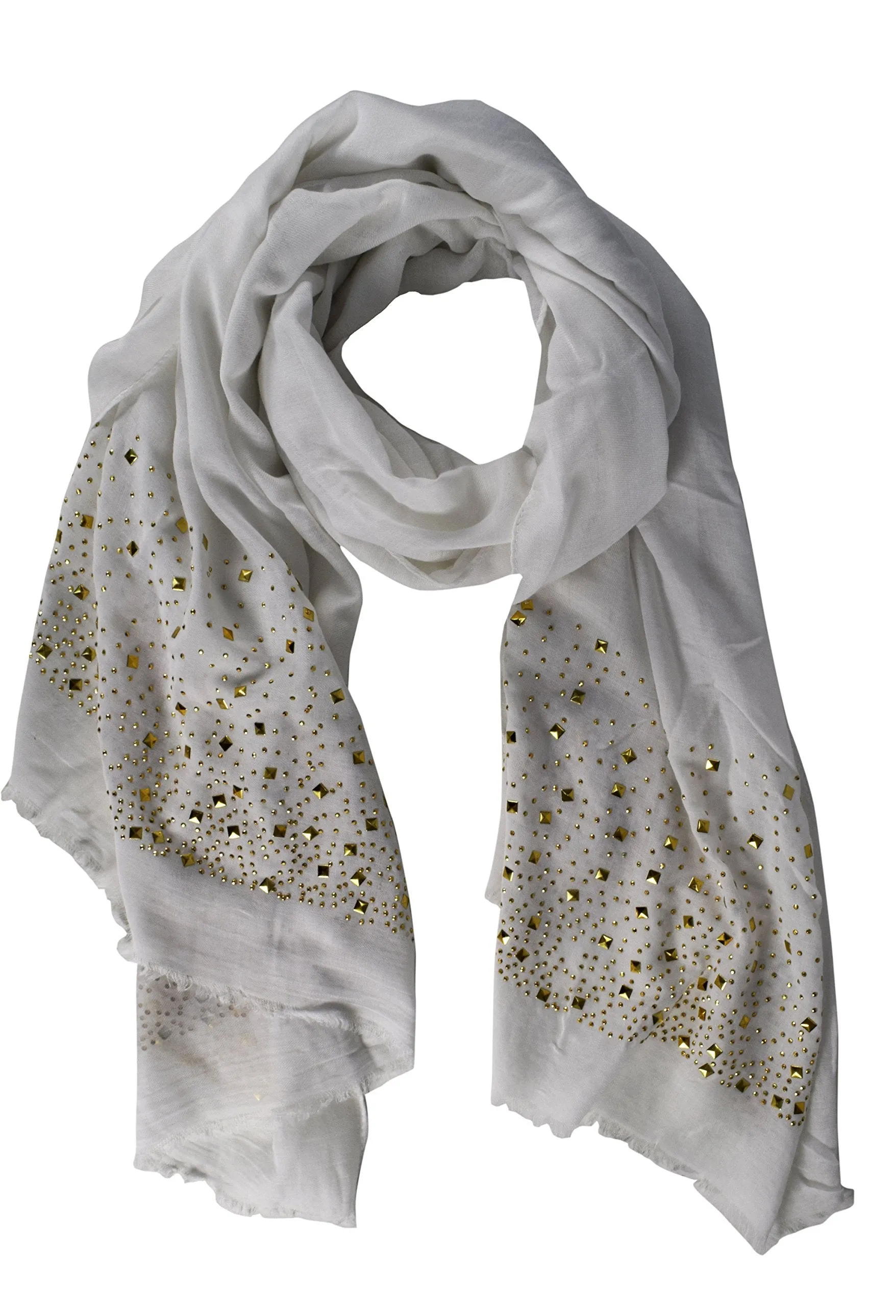 White Peach Couture Classic Glittering Sparkle Studded Scarf Shawl Wrap