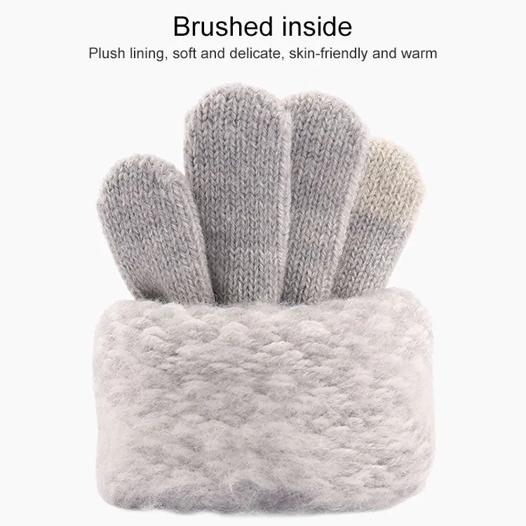 Winter Touch Screen Gloves Women Men Warm Stretch Knit Mittens Imitation Wool Thicken Full Finger Gloves(C-Grey)