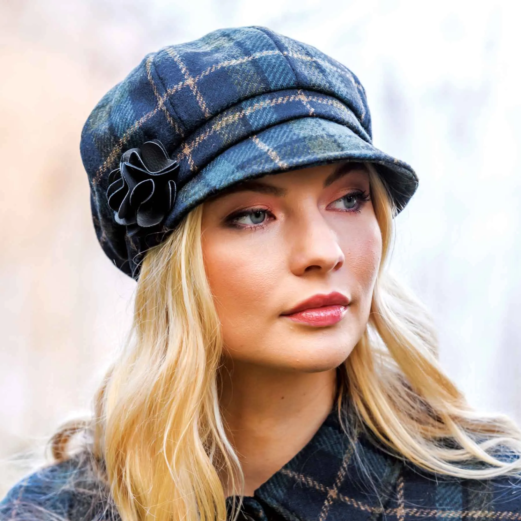 Women's Blue Plaid Newsboy Hat