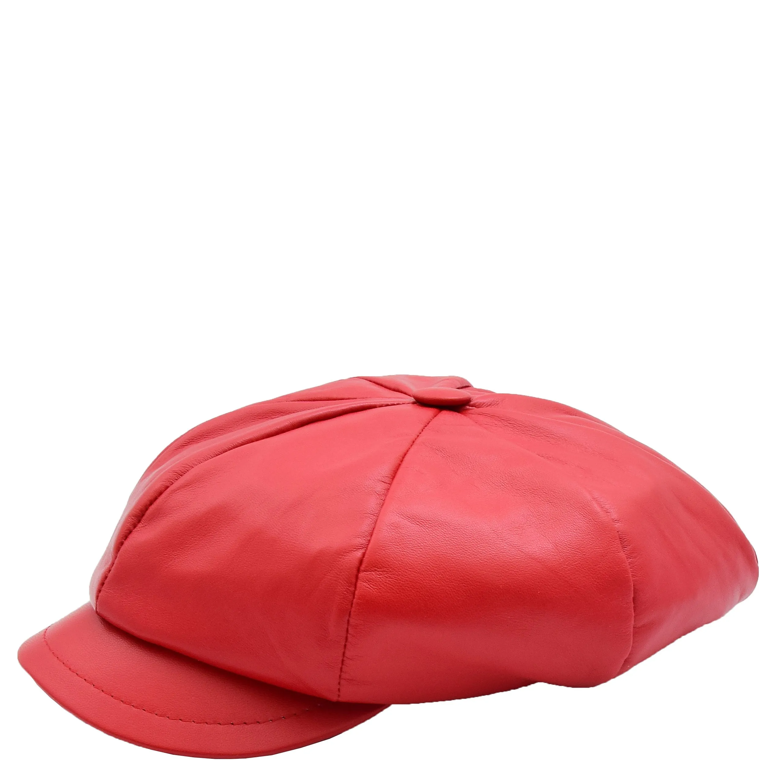 Womens Real Leather Peaked Beret Cap Ballon Red